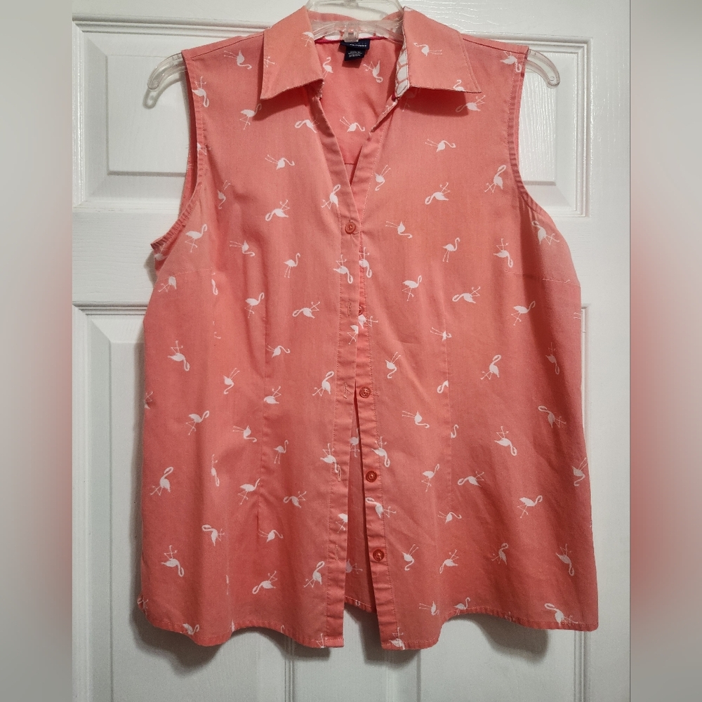 Button Down Sleeveless Collared Peach/Coral Top Medium